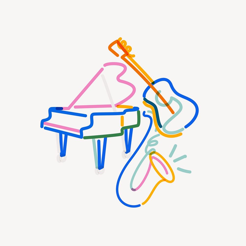 Music instruments pop doodle line art