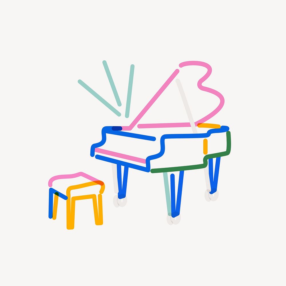 Piano music instrument doodle line art