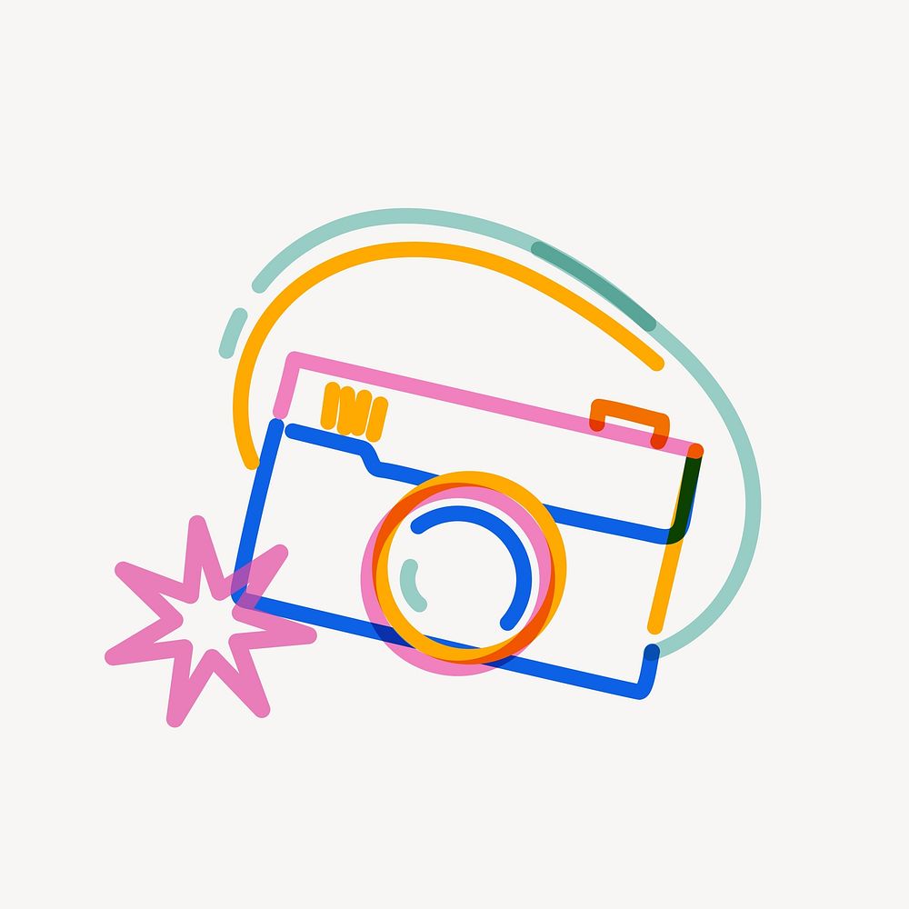 Colorful camera pop doodle line art