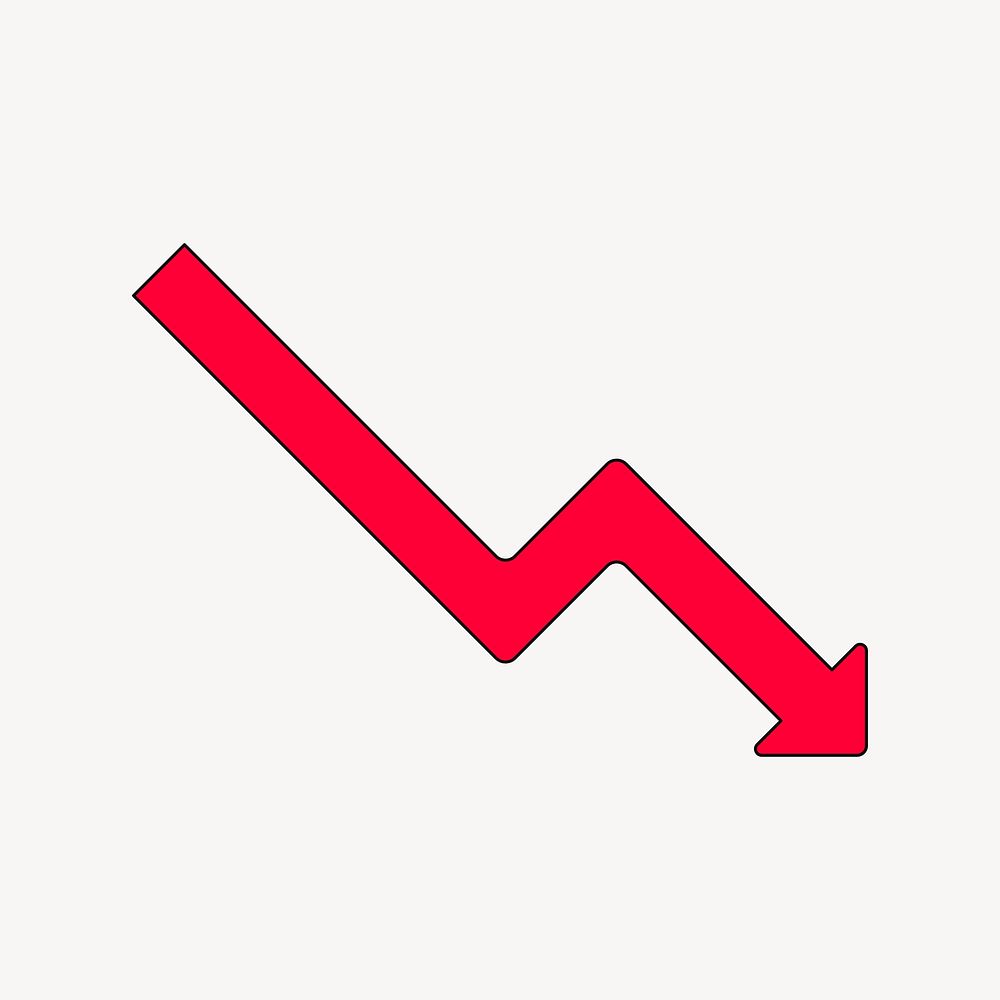 Red downward arrow, flat business graphic