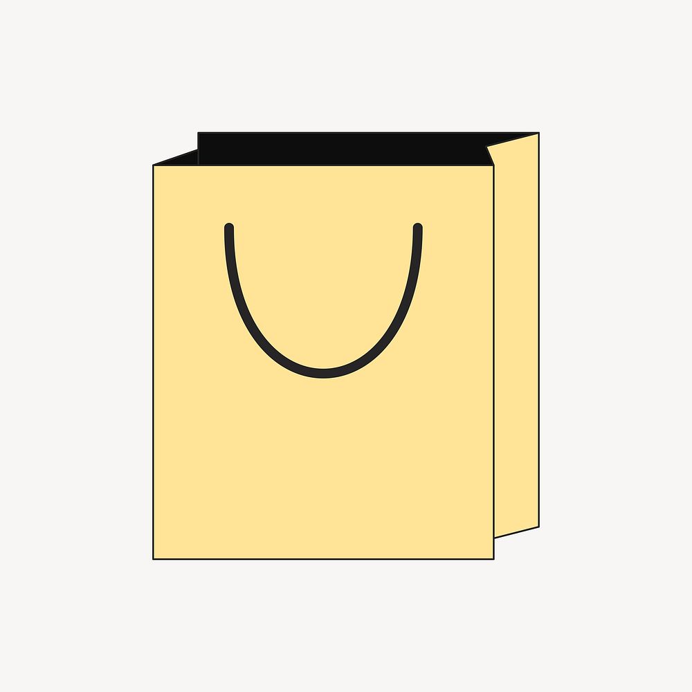 Yellow shopping bag, flat object illustration