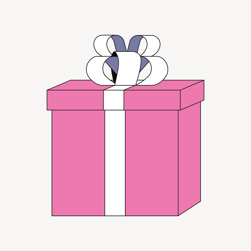 Pink gift box, flat object illustration