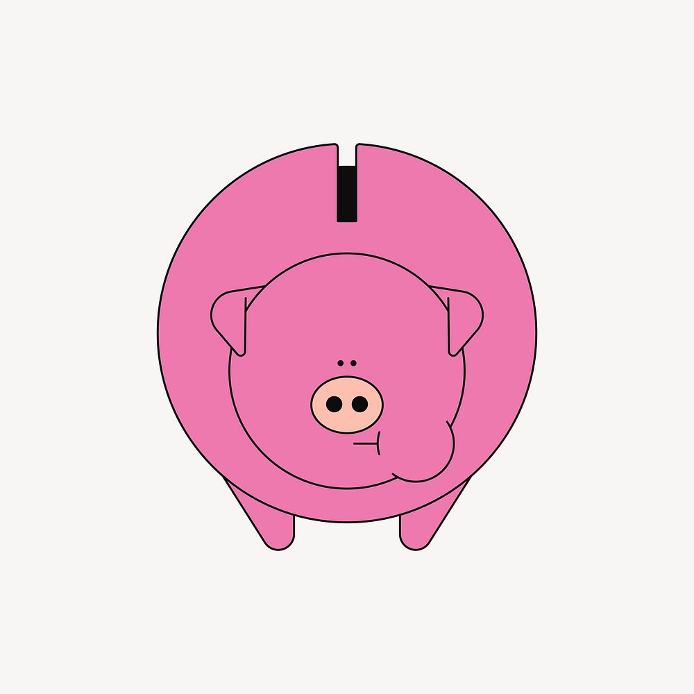 Pink piggy bank, flat finance collage element vector