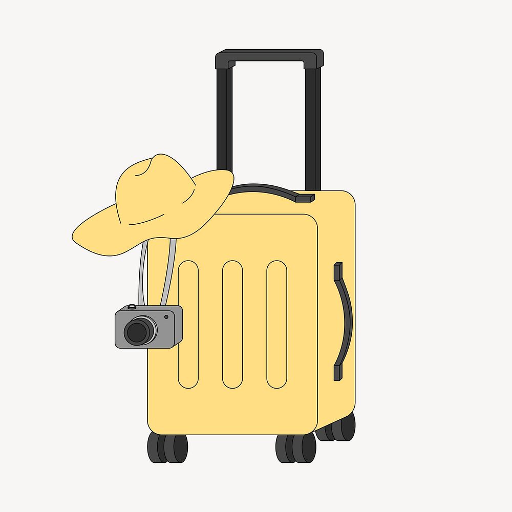 Yellow suitcase, flat travel collage element vector