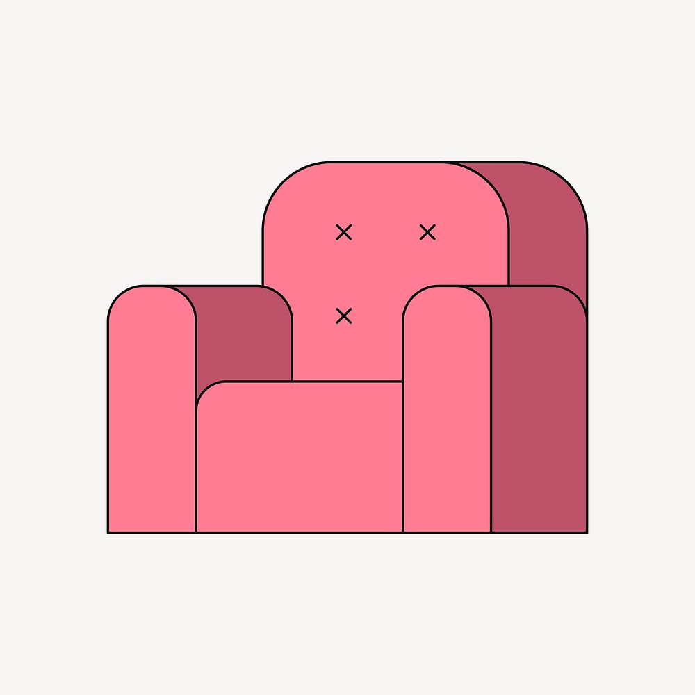 Pink armchair flat illustration collage element vector