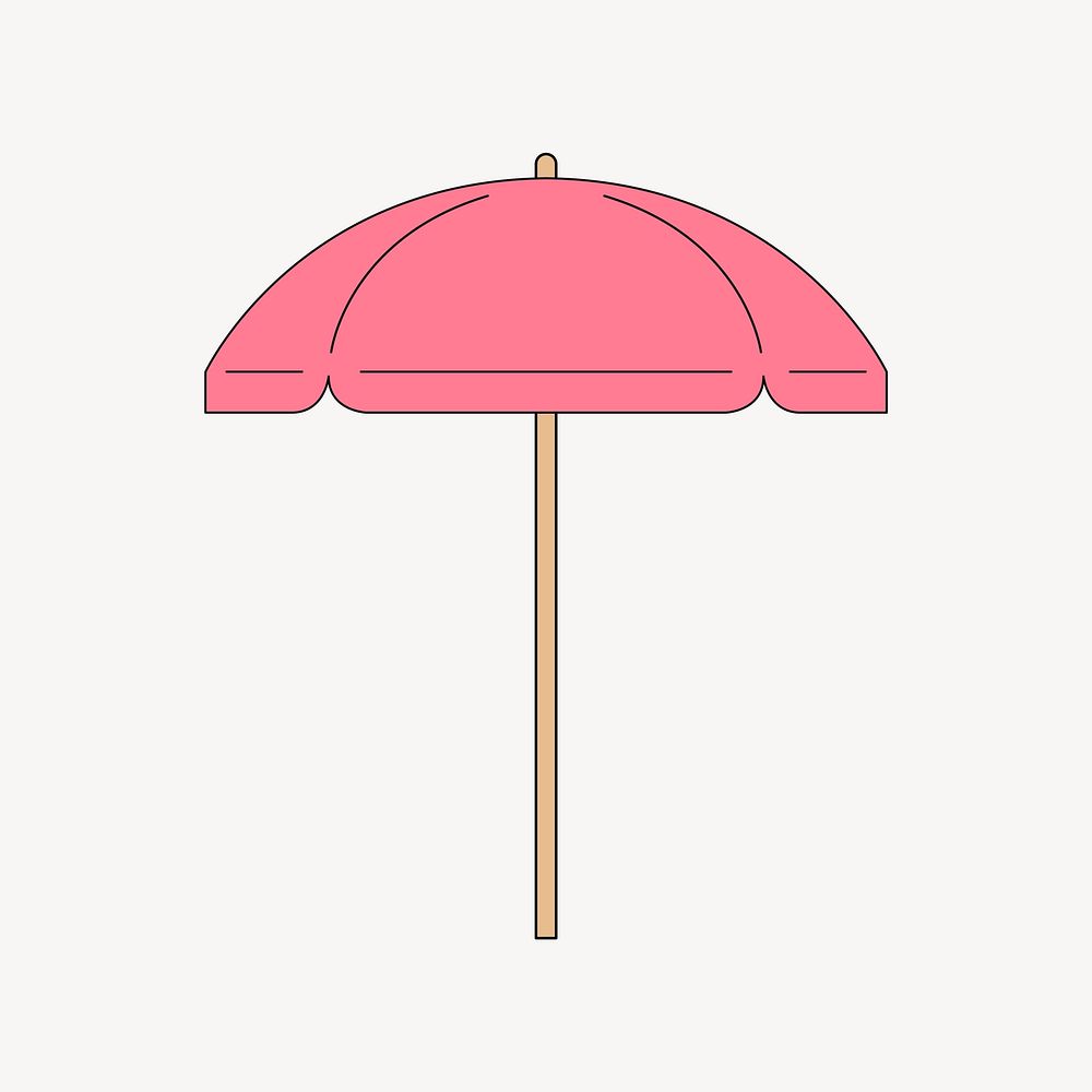 Pink beach umbrella, flat collage element vector