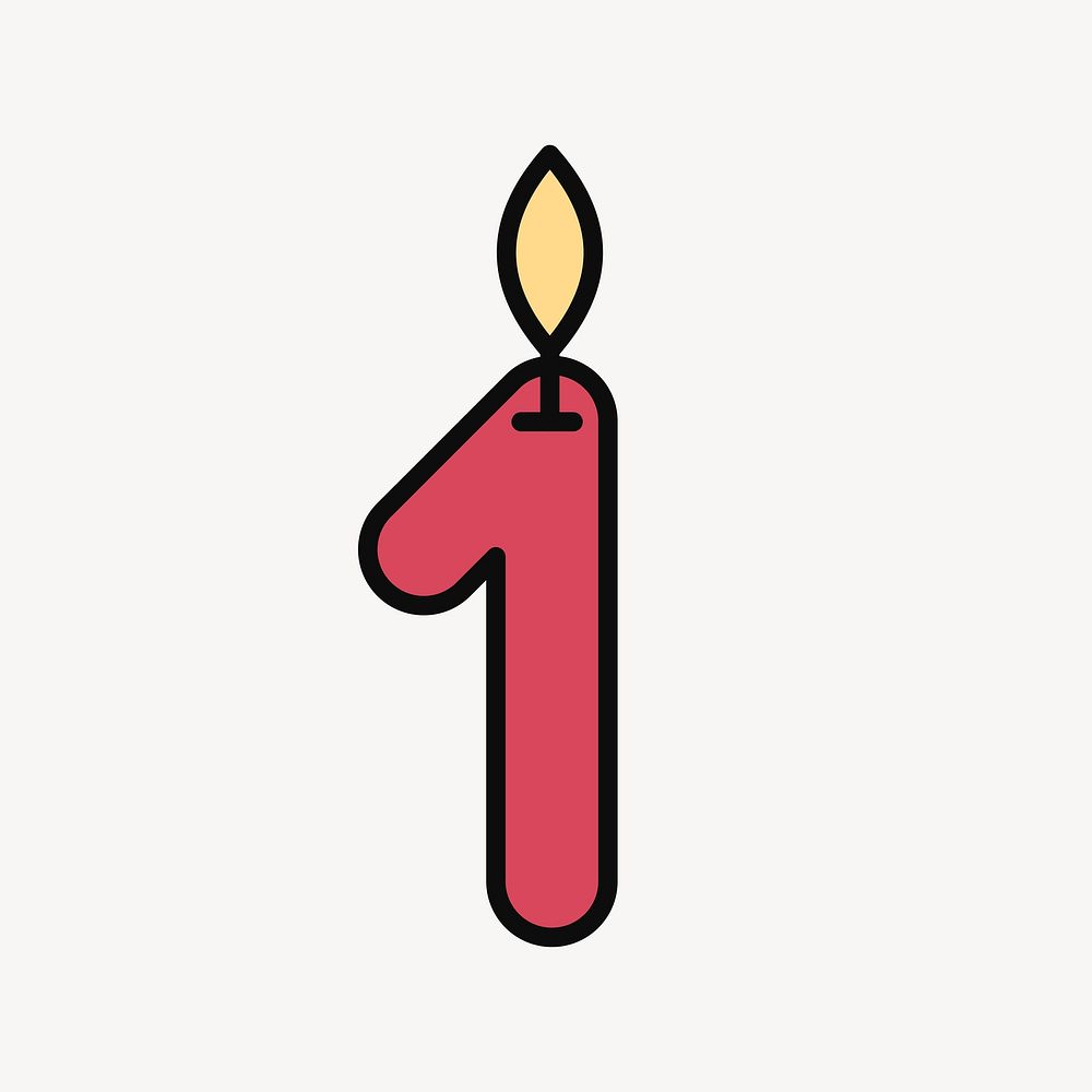 Lit number one birthday candle, flat illustration