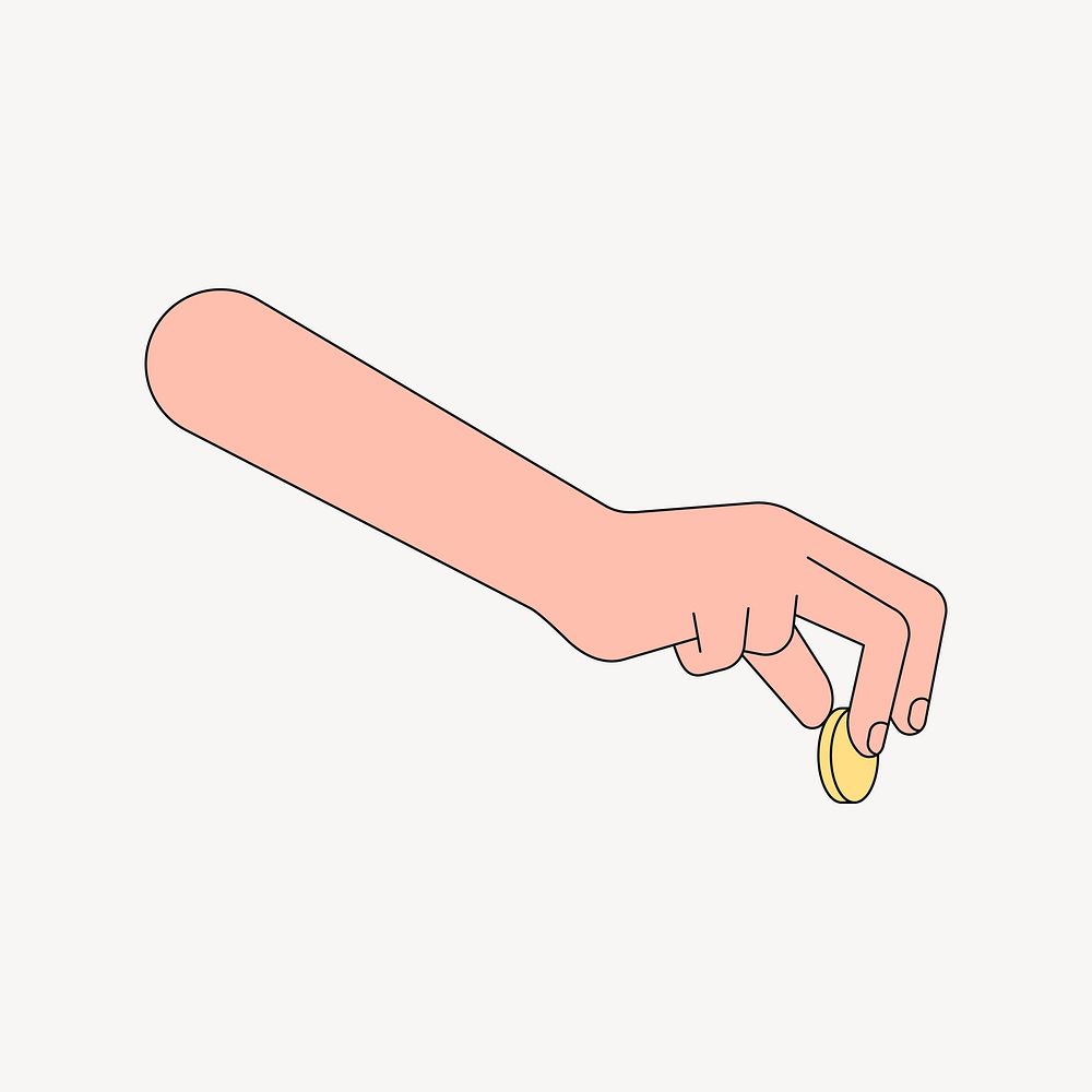 Hand picking up coin, money illustration