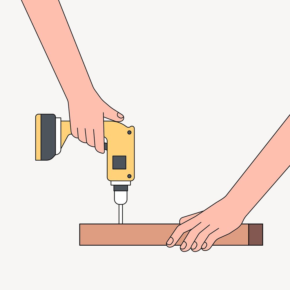 Hands holding electric screwdriver illustration