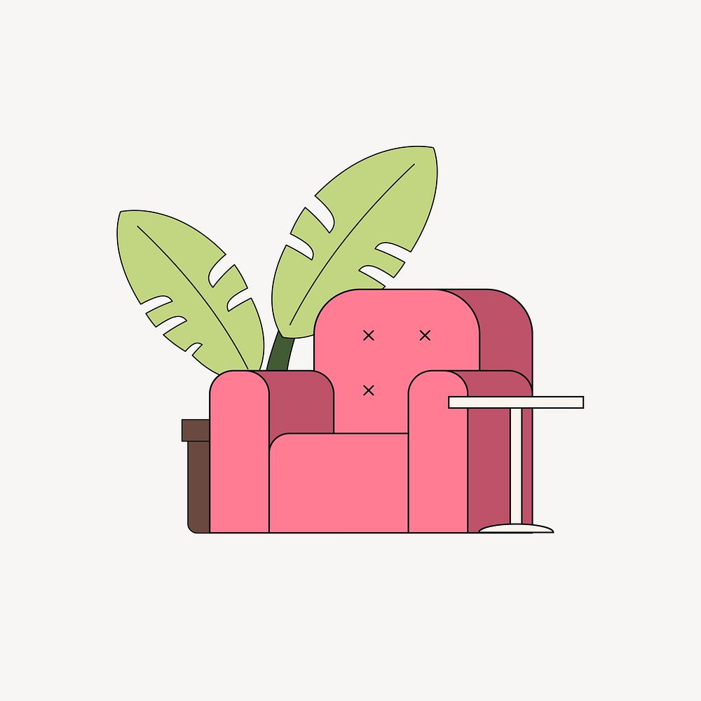 Pink cozy armchair, flat furniture illustration