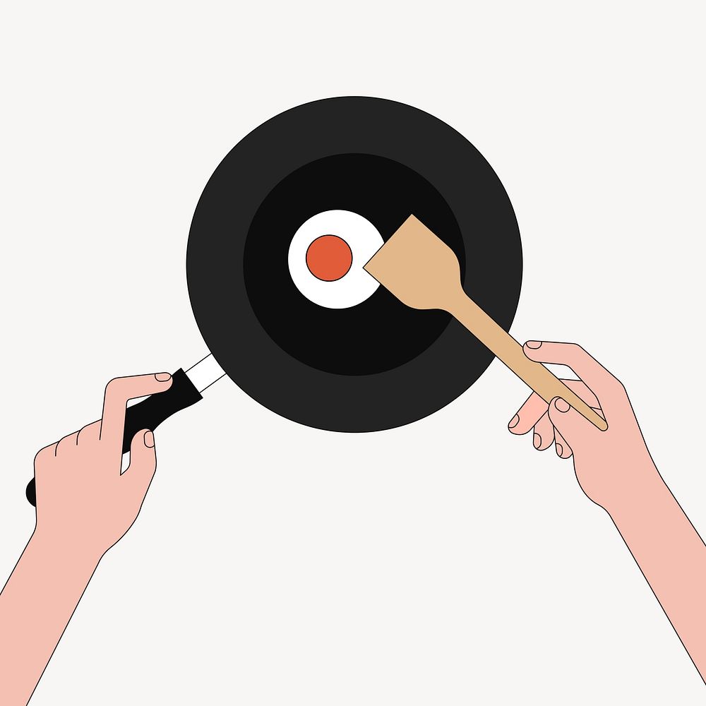 Frying pan with egg, food illustration
