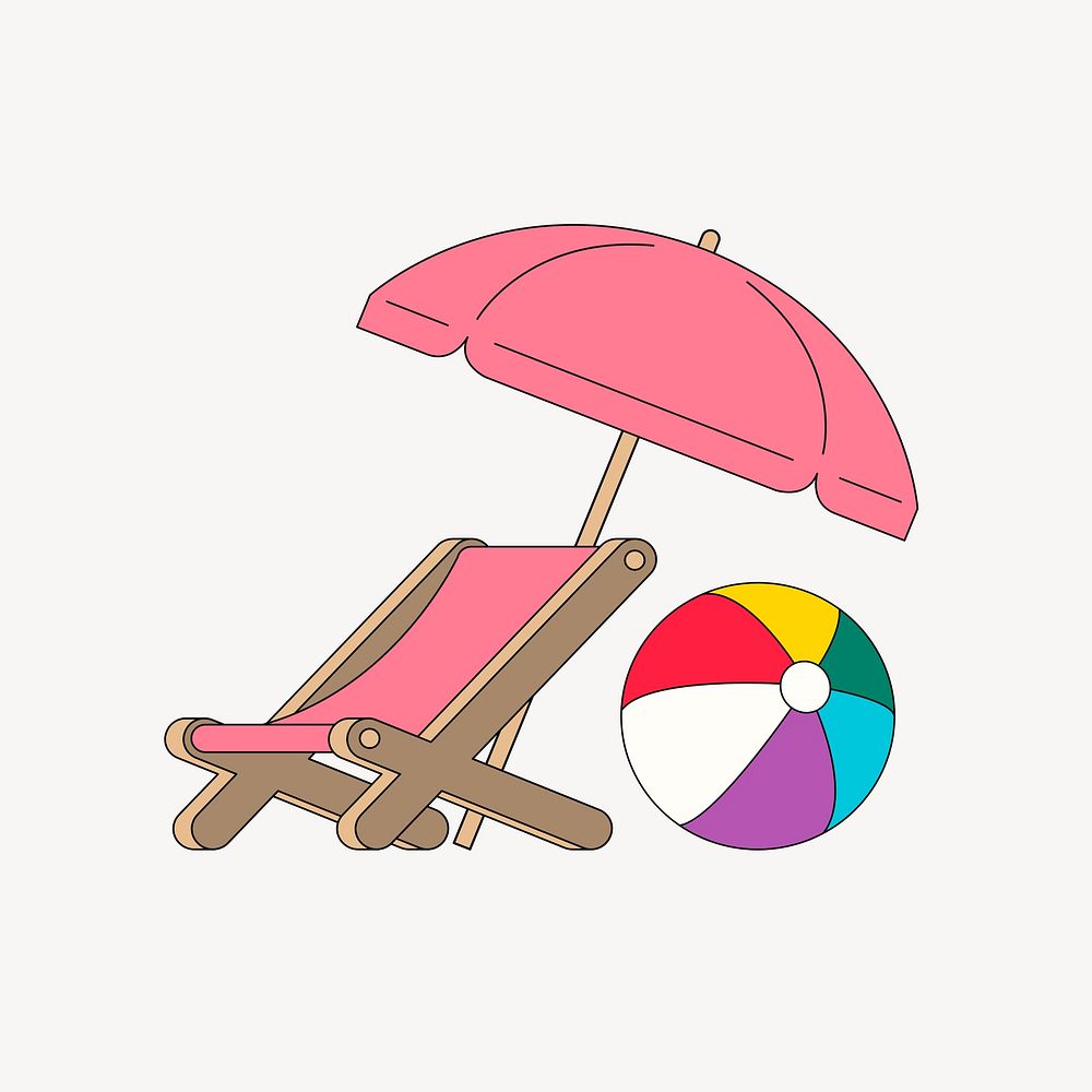 Beach chair & parasol, Summer vacation illustration