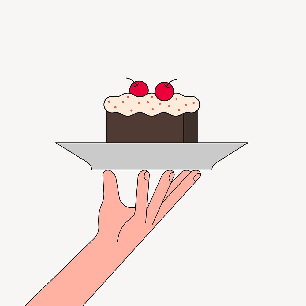 Serving chocolate cake with cherries, food illustration