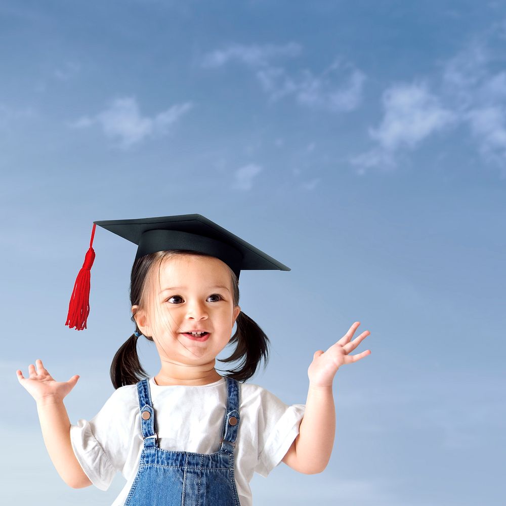 Little graduate girl background, education border