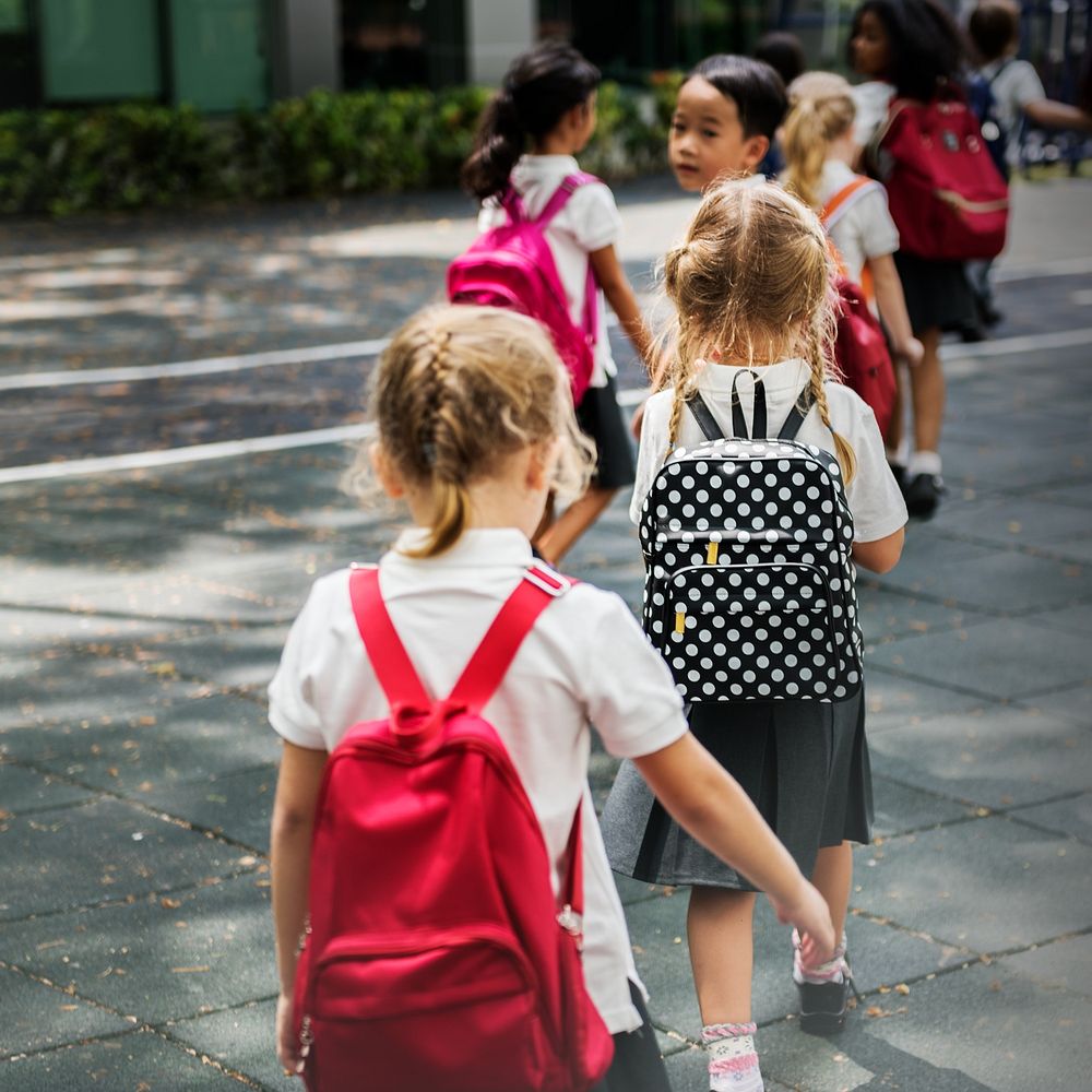 Elementary school kids walking home