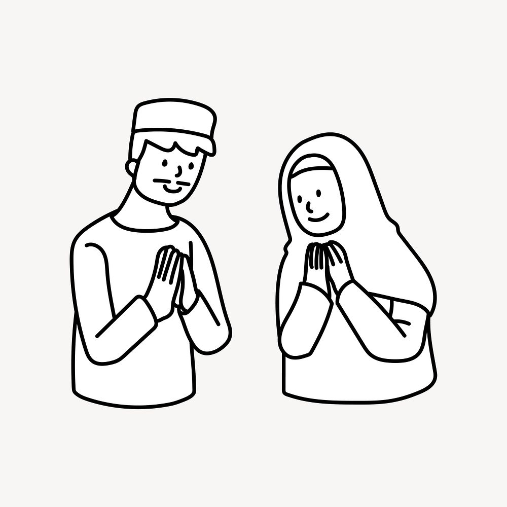 Muslims greeting black & white doodle