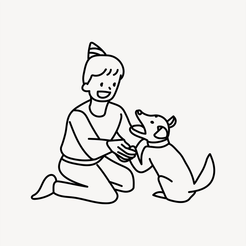 Boy playing with puppy doodle