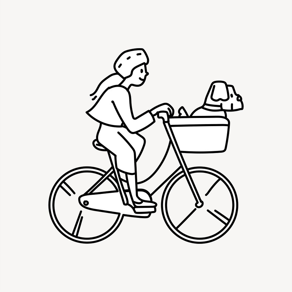 Woman bicycling with dog doodle