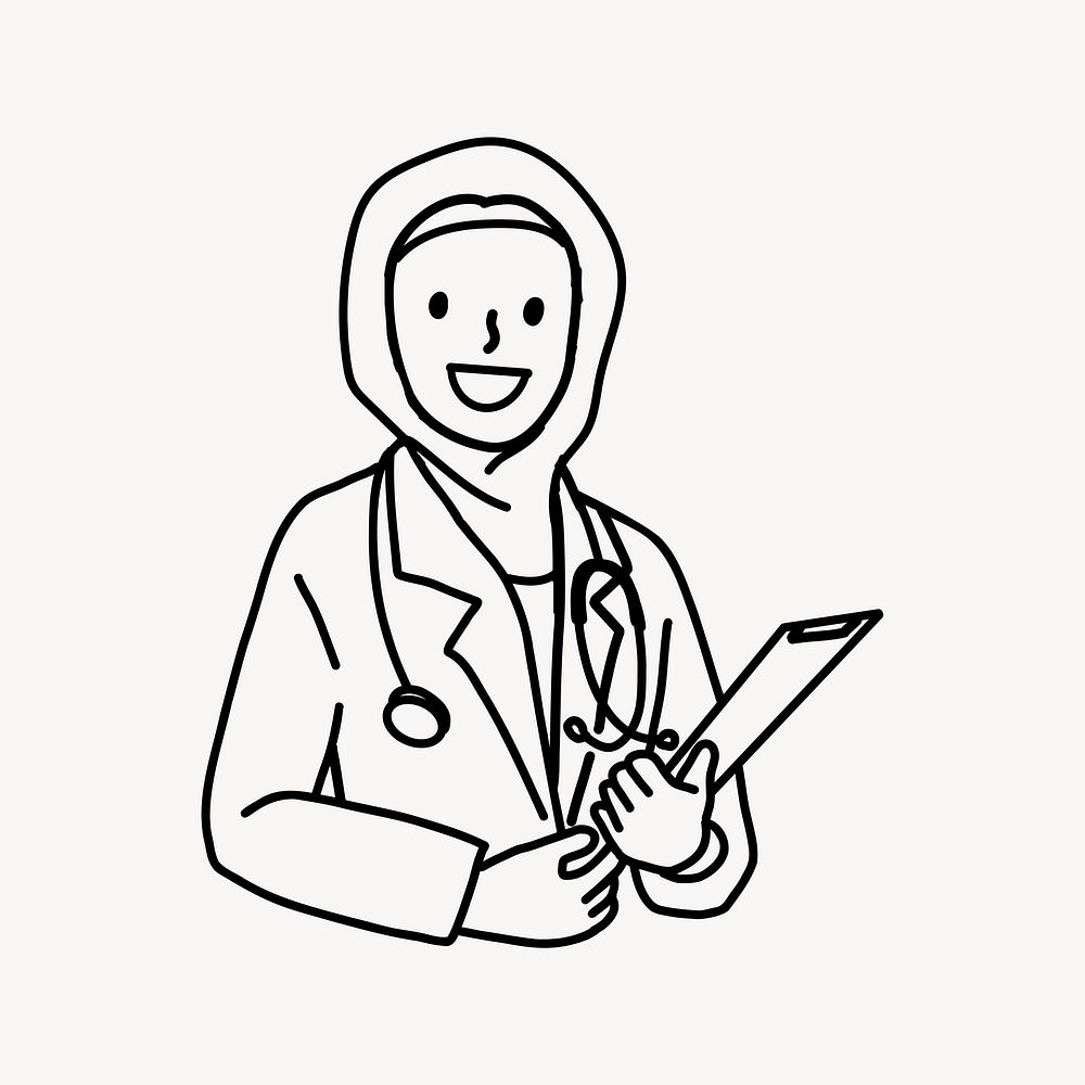 Female Muslim doctor doodle collage element vector