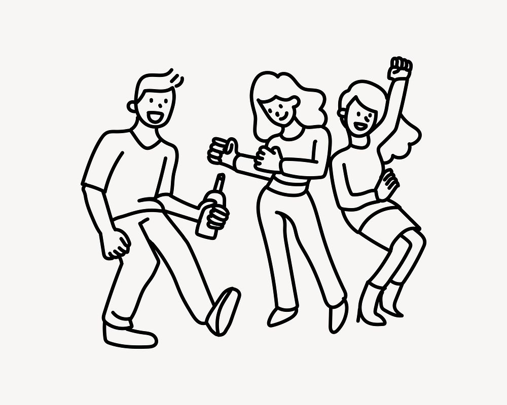 People dancing with drinks doodle collage element vector