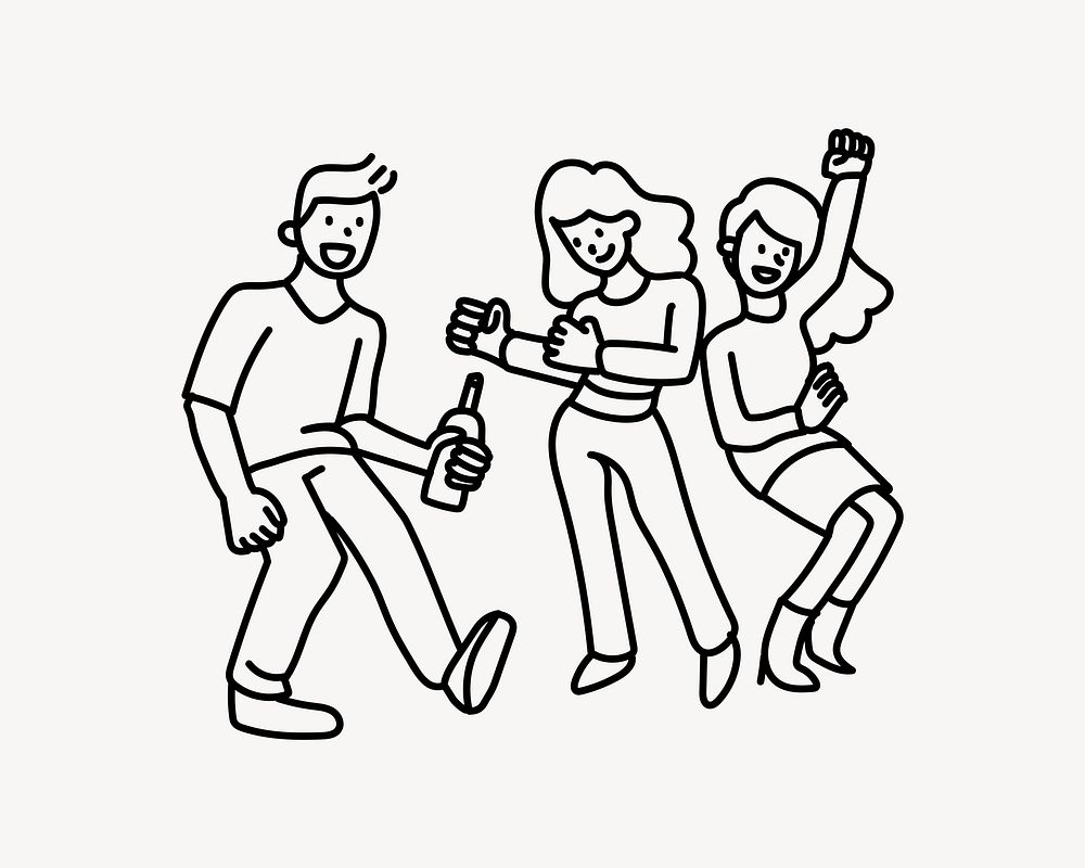 People dancing with drinks doodle