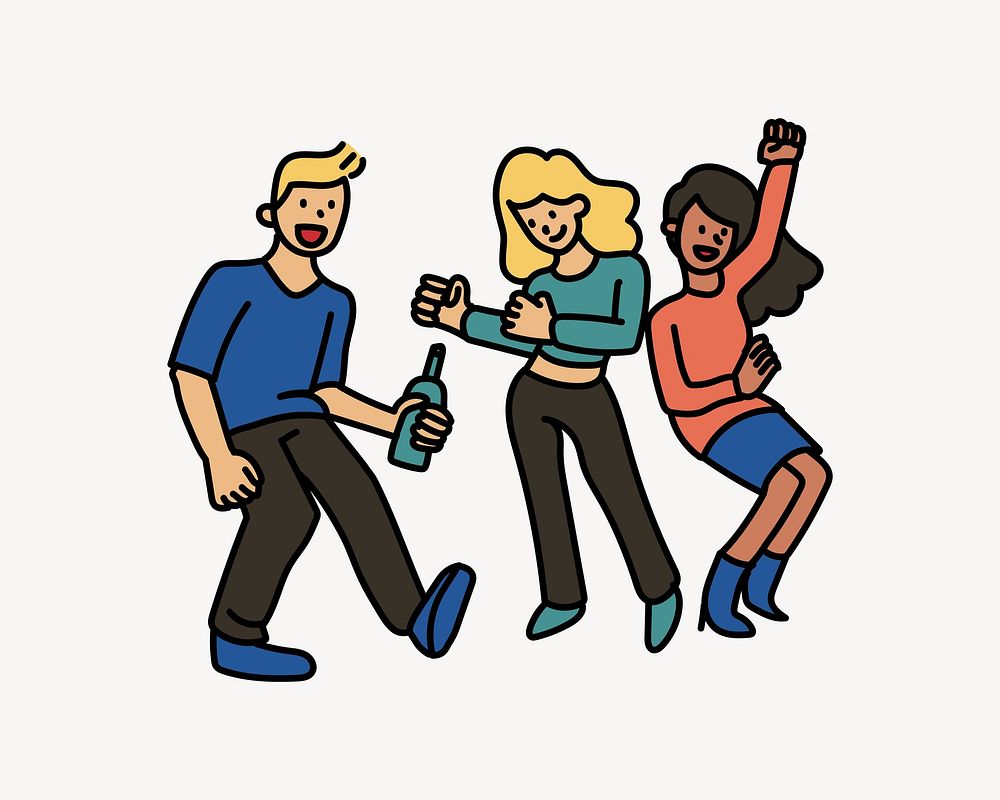 People dancing with drinks doodle
