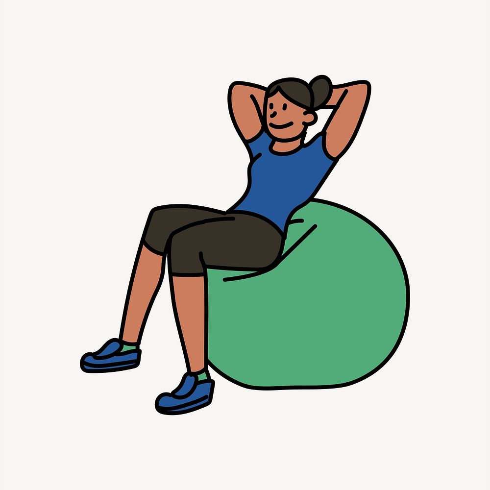 Black woman exercising on yoga ball doodle collage element vector