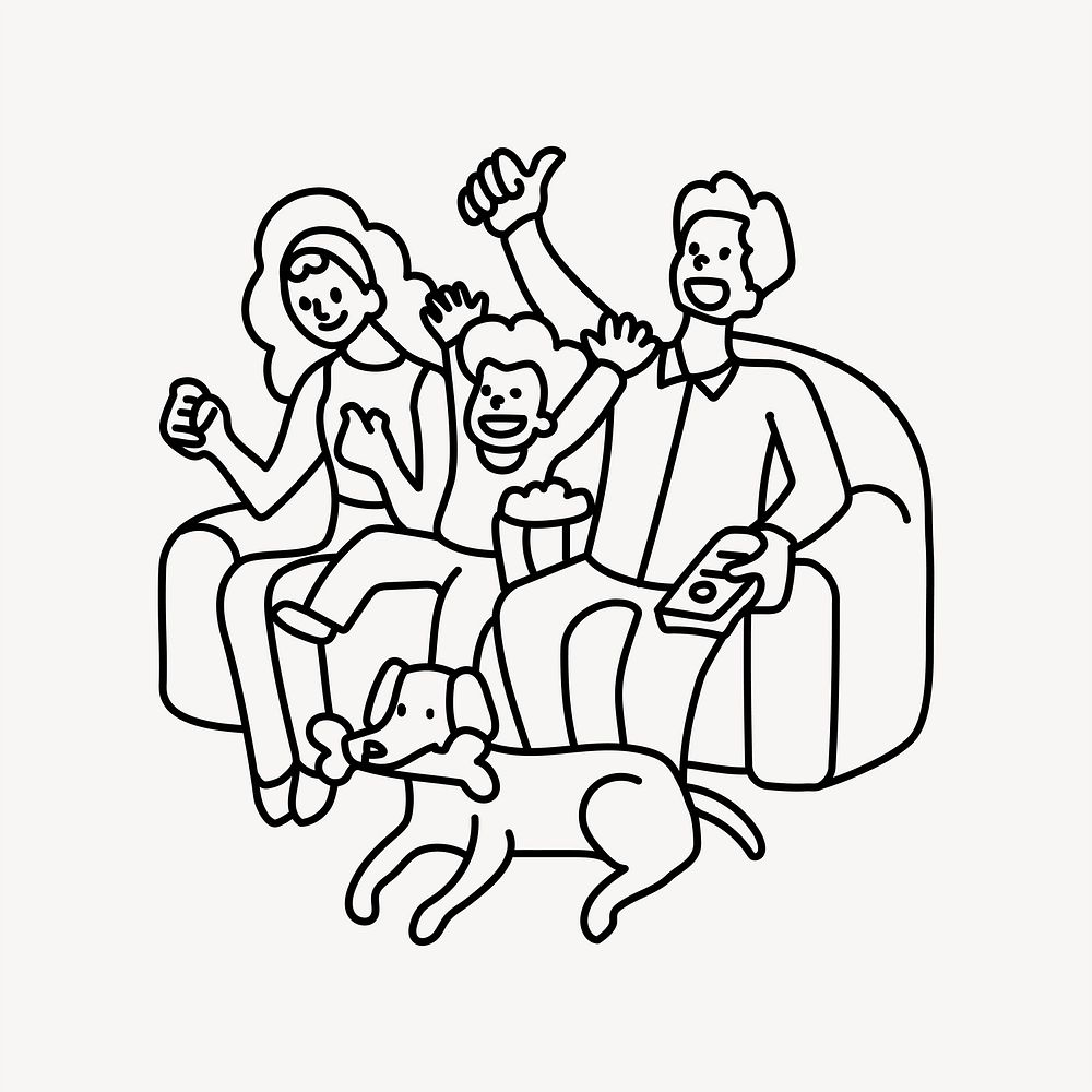 Family cheering sports doodle