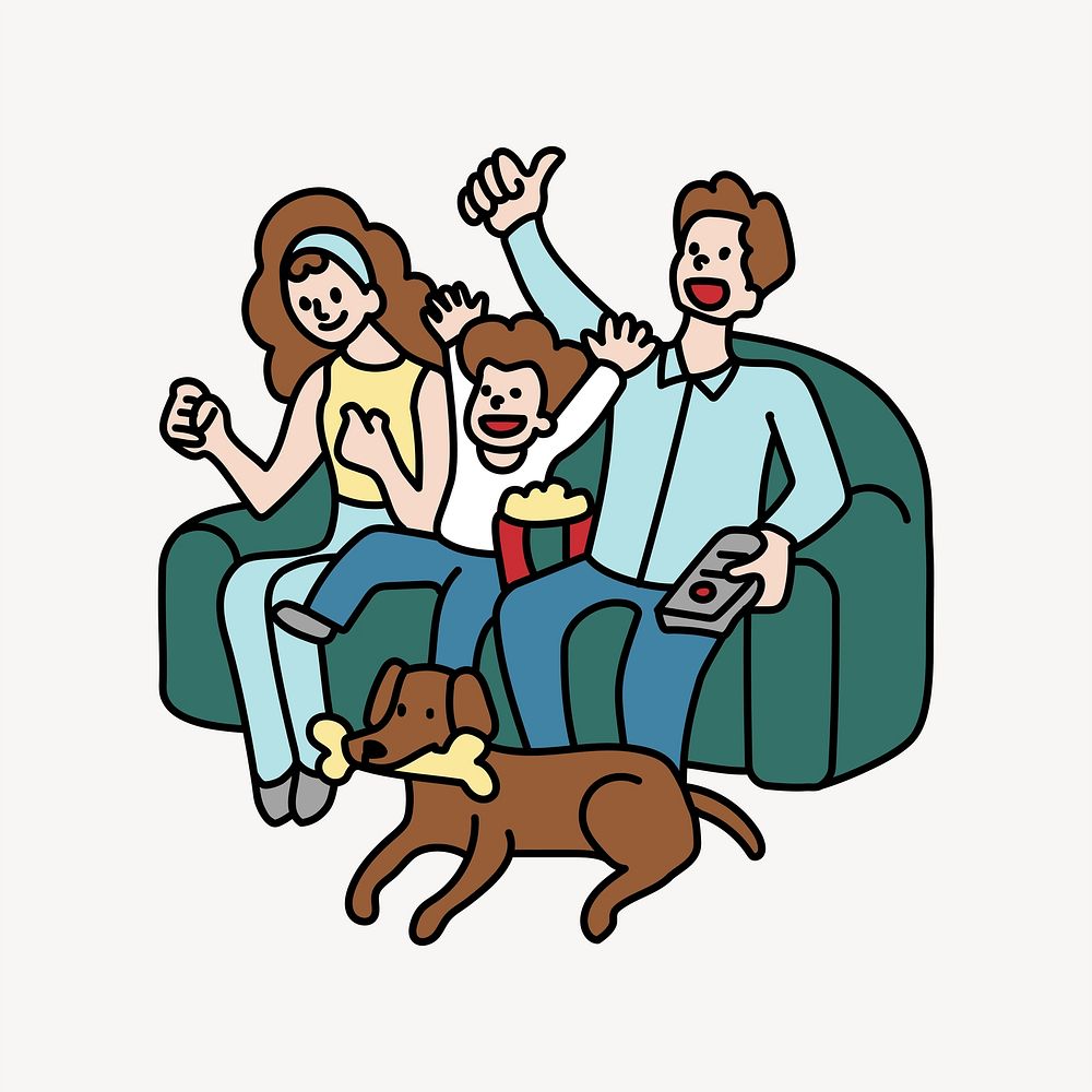 Family cheering sports doodle collage element vector