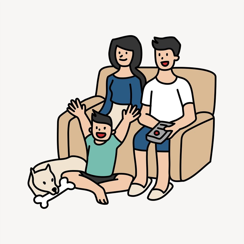 Family watching TV doodle