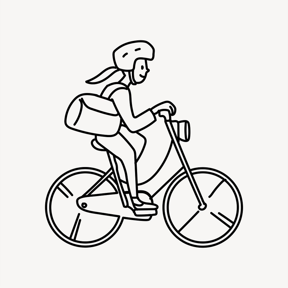 Woman bicycling to work doodle collage element vector
