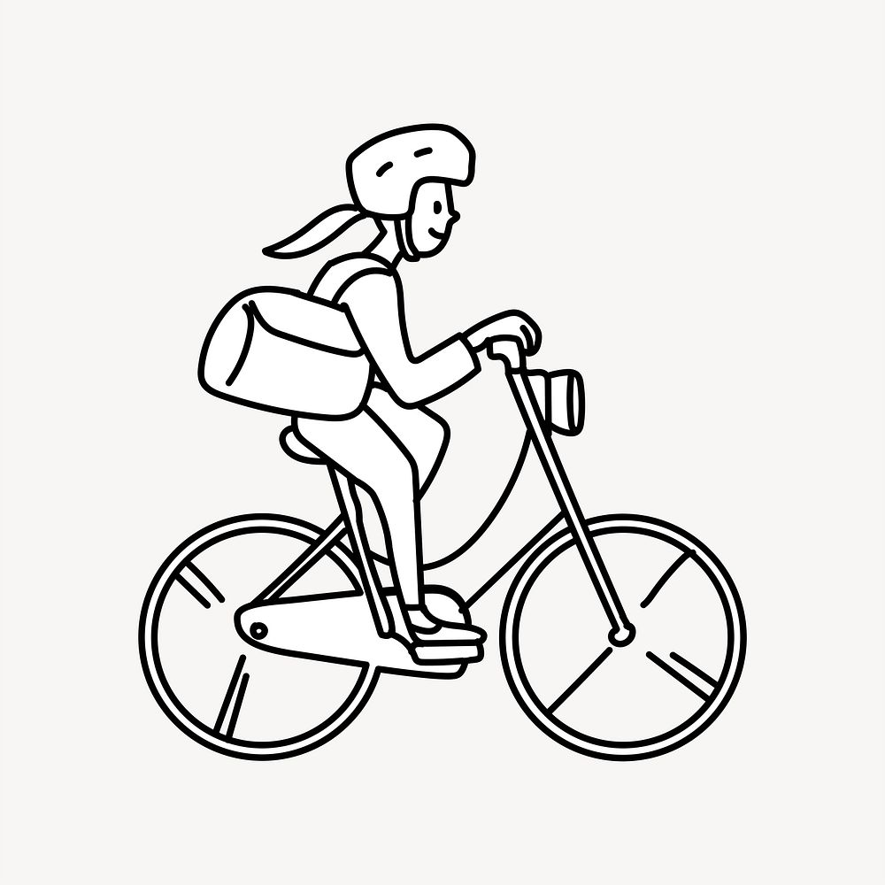 Woman bicycling to work doodle collage element vector