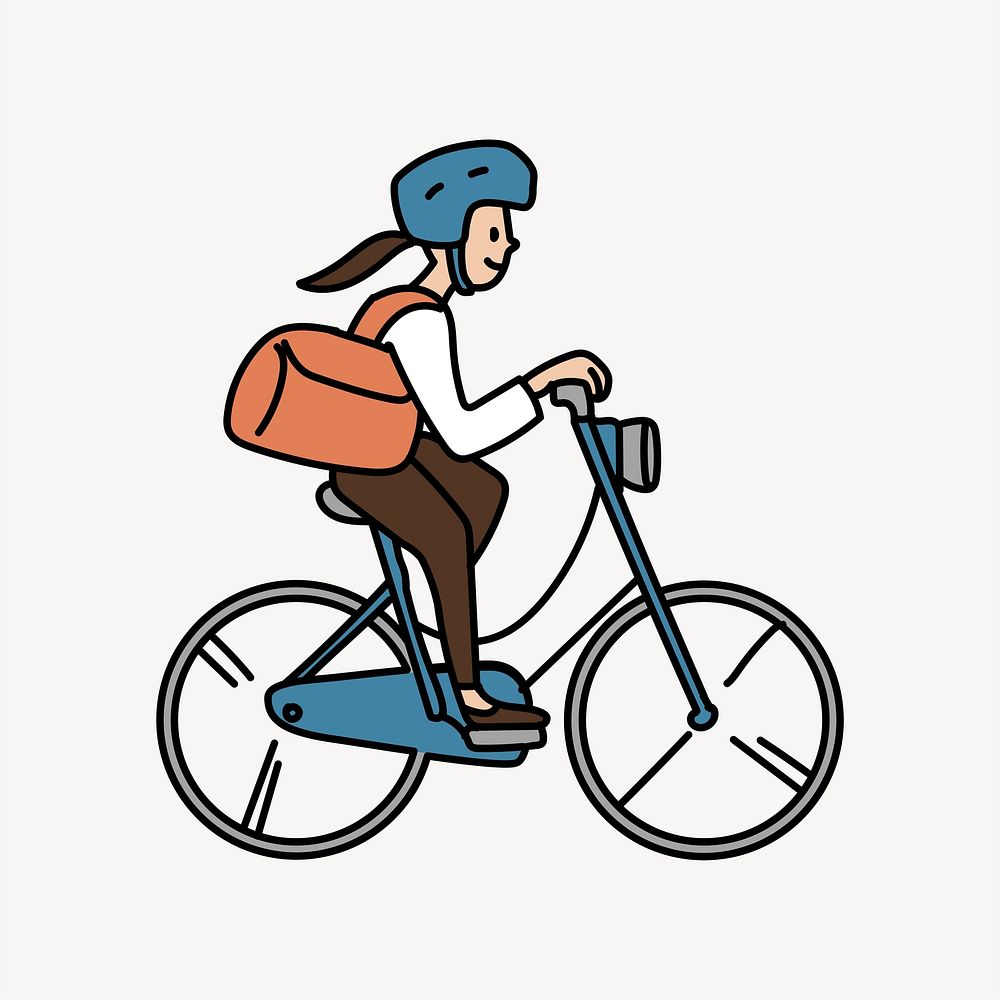 Woman bicycling to work doodle collage element vector