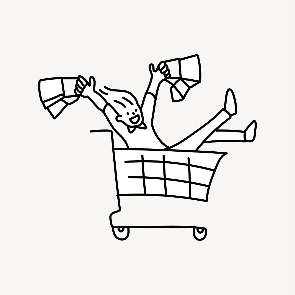 Shopaholic happy girl doodle