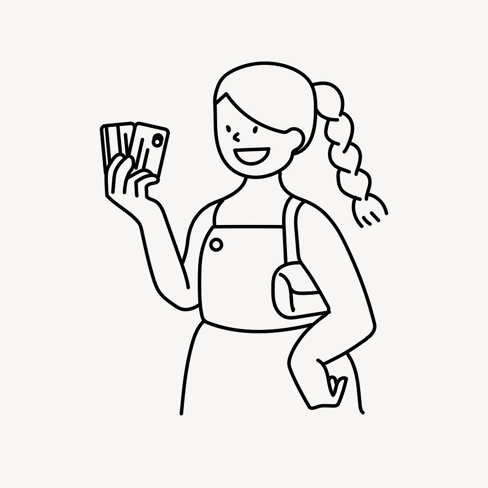 Woman holding credit cards doodle