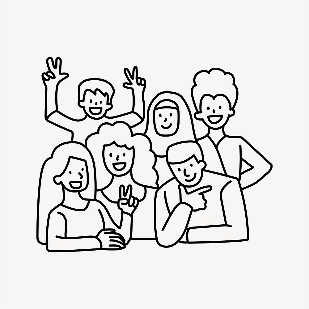 Diverse team of people doodle collage element vector