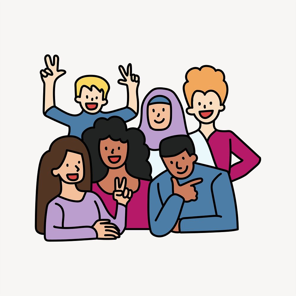 Diverse team of people doodle collage element vector