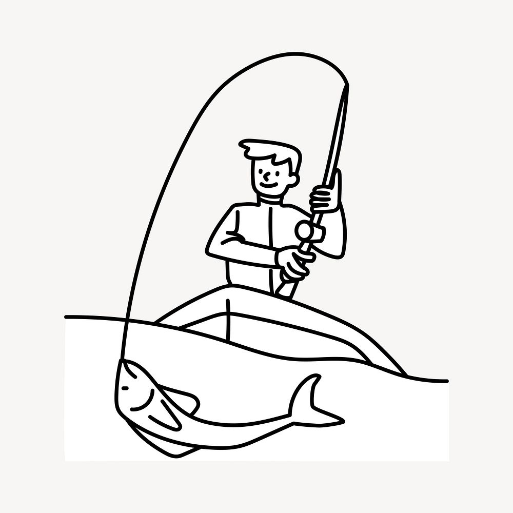 Man fishing on boat doodle | Free Photo - rawpixel