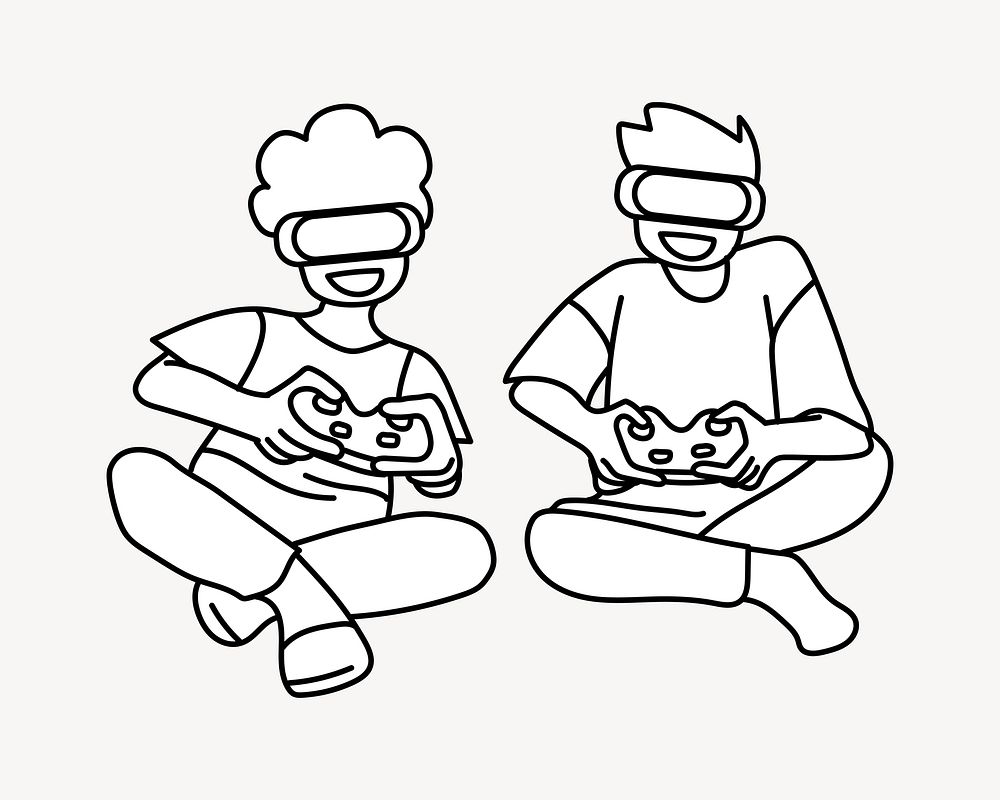 Boys playing VR games doodle