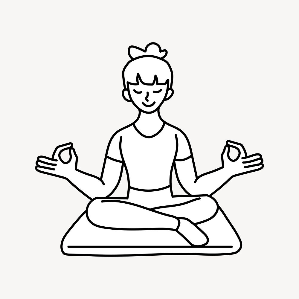 Woman meditating seated doodle collage element vector