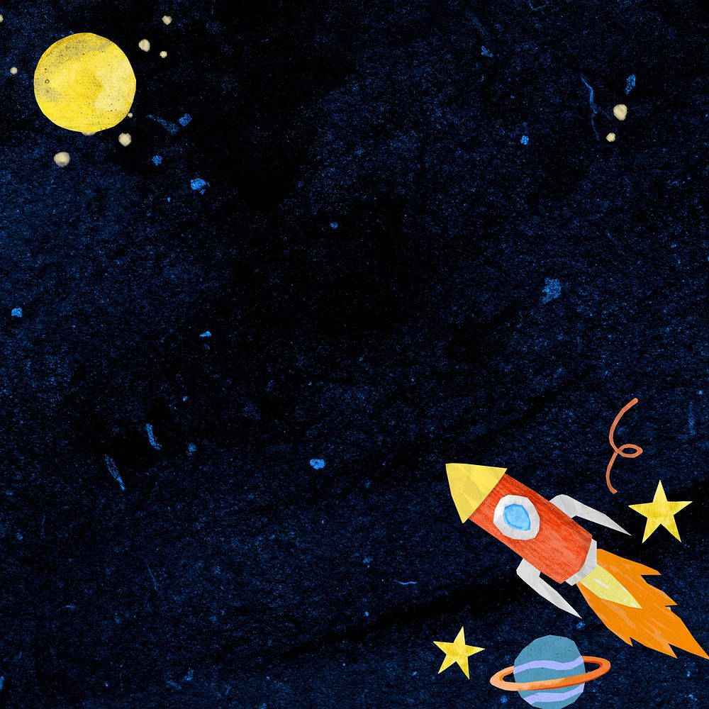 Flying rocket space background, cute galaxy illustration