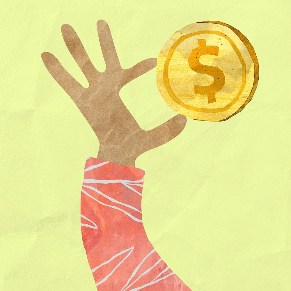 Hand holding money, finance paper craft collage