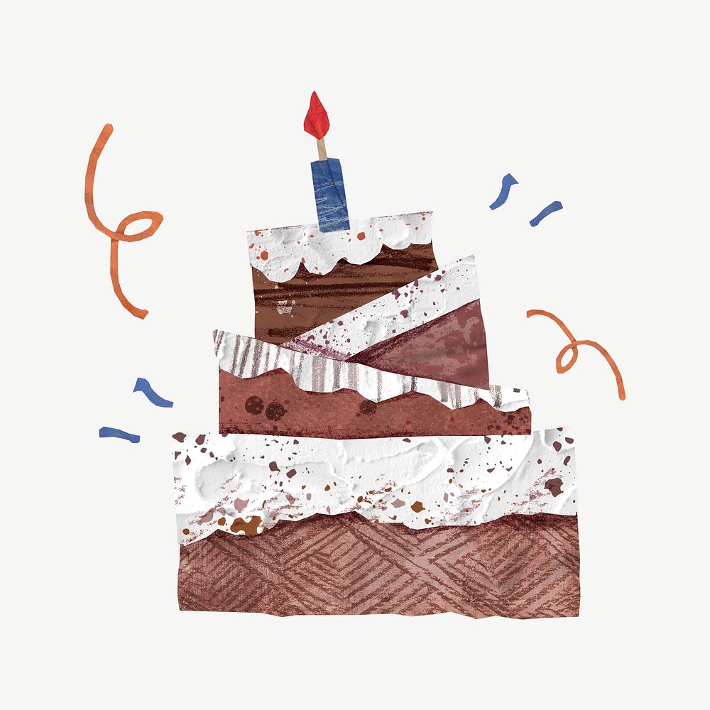 Lit birthday cake, paper craft element psd