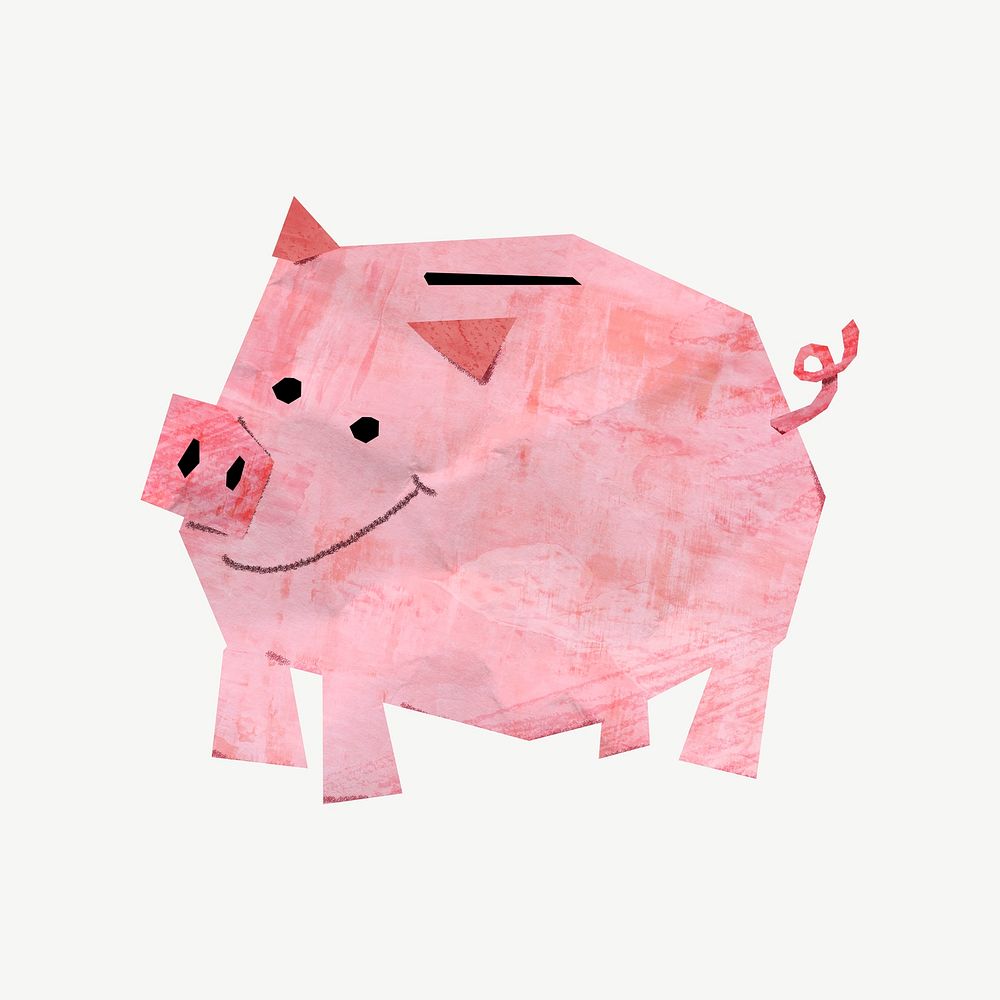 Paper piggy bank, collage element psd