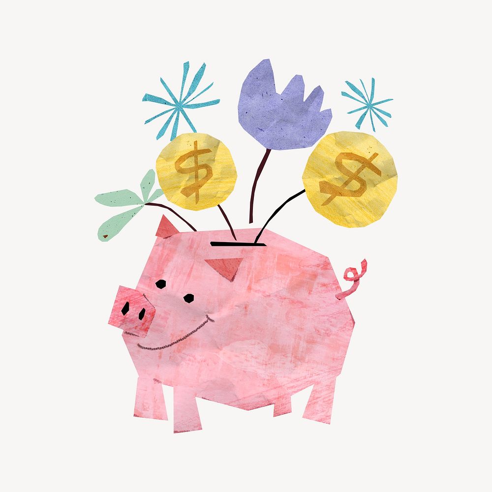 Paper piggy bank, finance collage