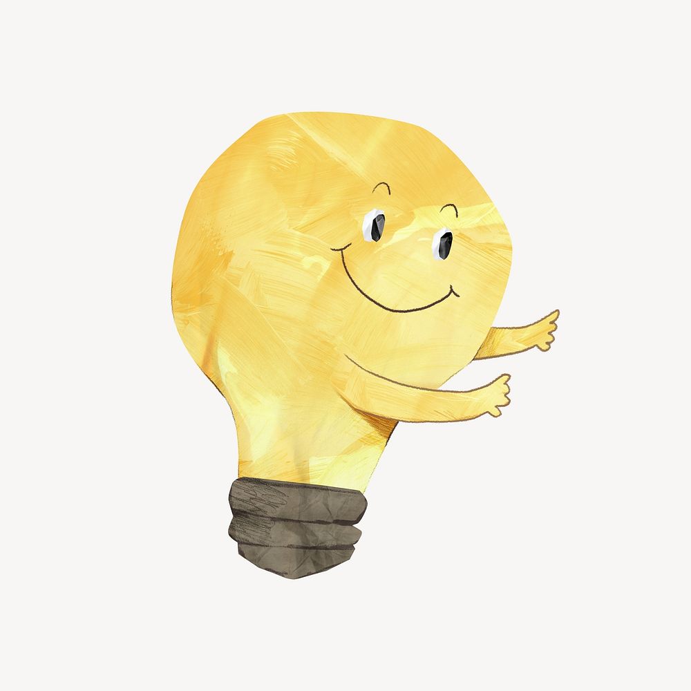 Smiling light bulb, creative idea paper craft element