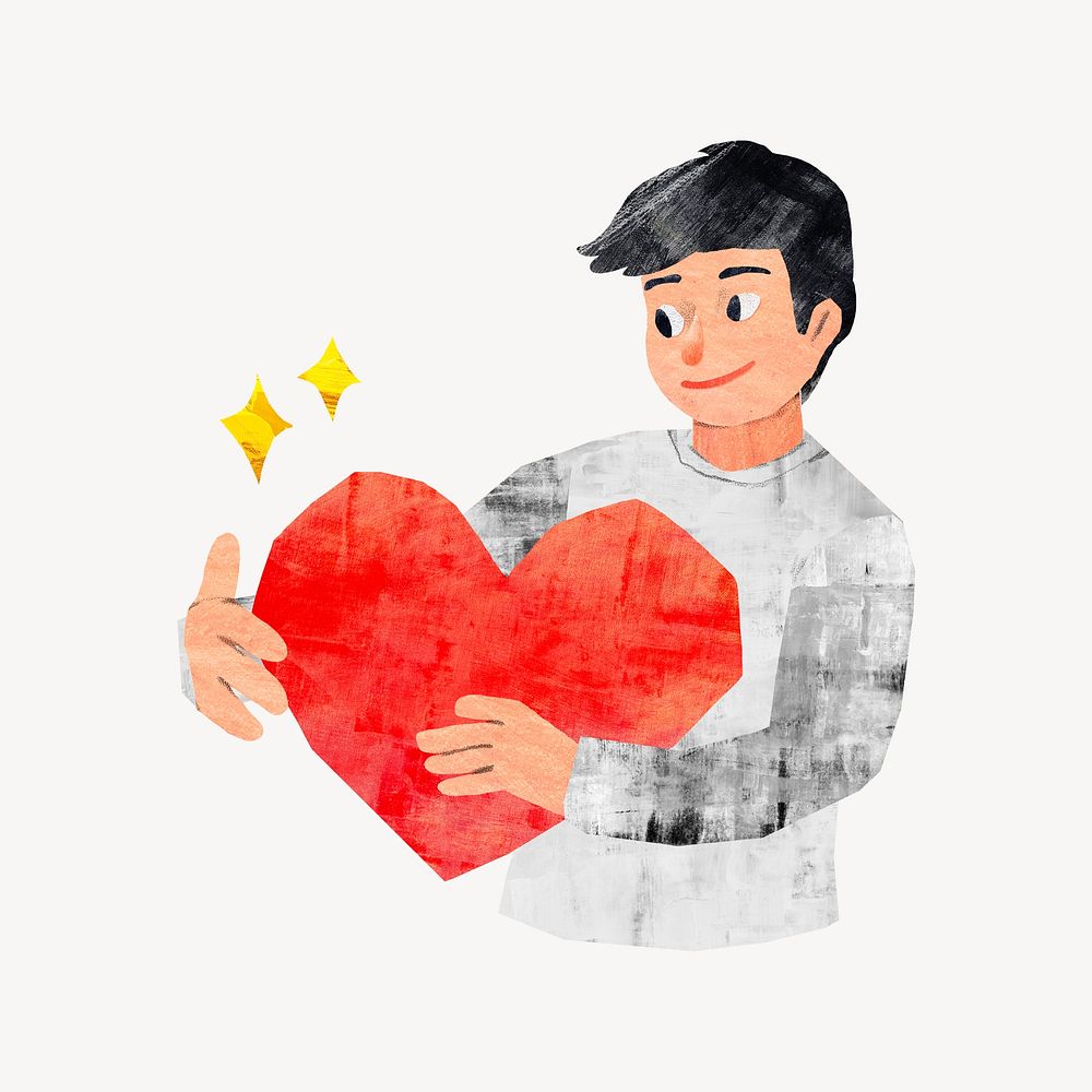 Man holding heart, paper craft element psd