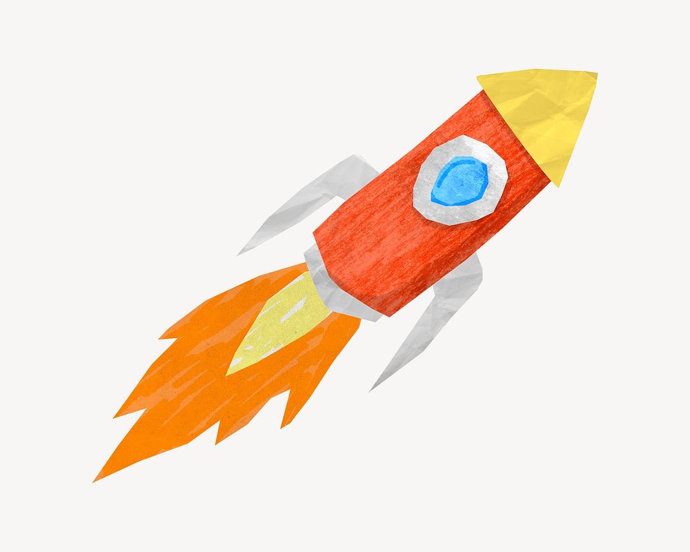 Launching rocket, galaxy paper craft element psd