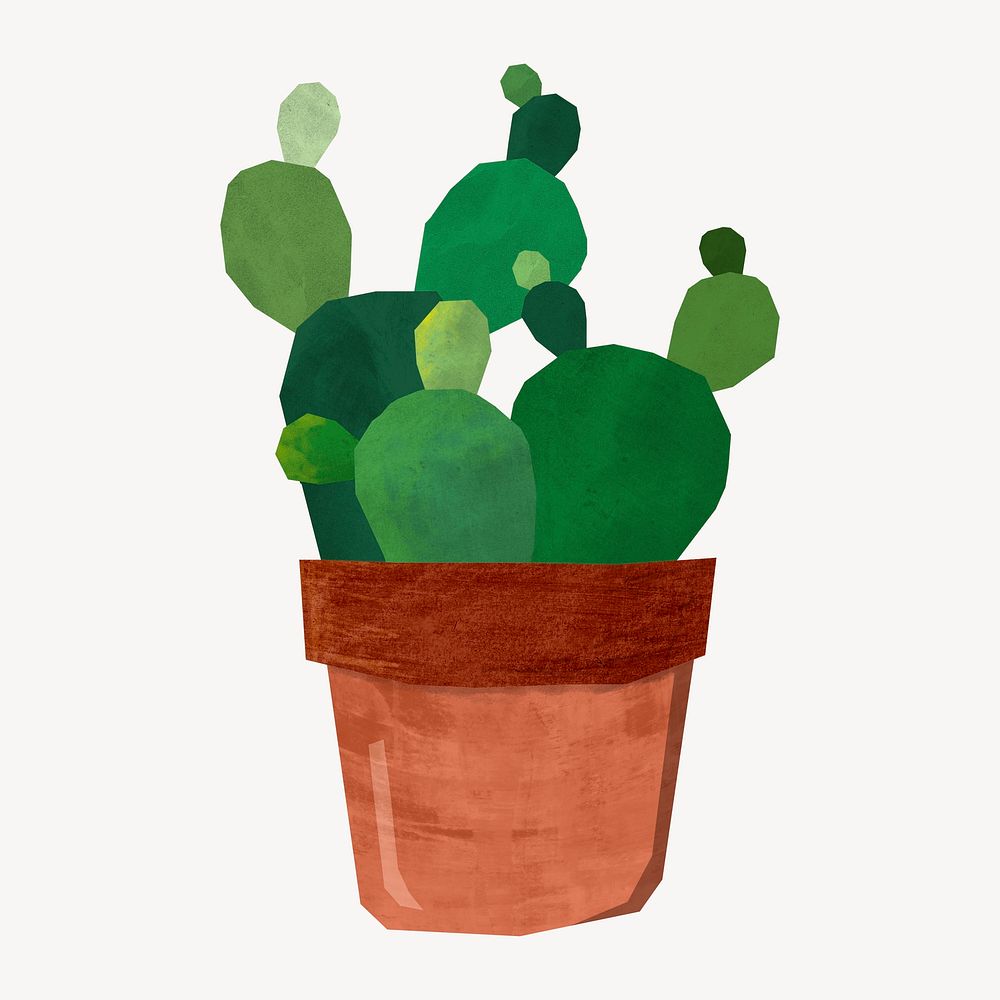 Cactus houseplant, paper craft element psd