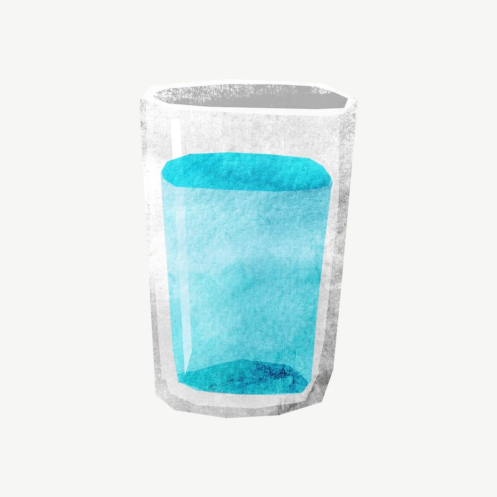 Glass of water, paper craft element psd